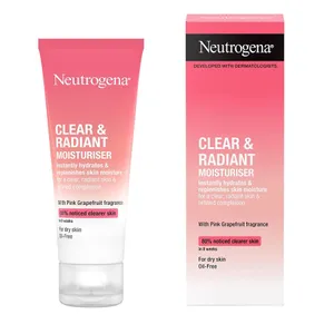 Neutrogena Clear and Radiant Oil Free Moisturiser with Pink Grapefruit Fragrance for Dry Skin 50ml